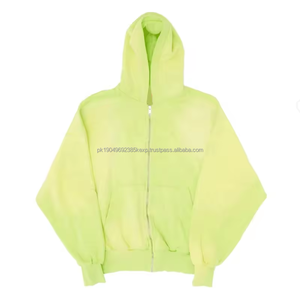 Ropa de calle con logotipo bordado personalizado, forro polar sin cuerdas, cremallera en blanco, Vintage, 400g, sudaderas con capucha desgastadas con lavado ácido de doble capa - Product Image 2