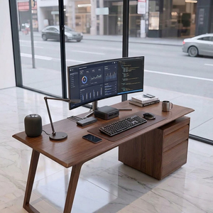 MT Furniture <b>Solid</b> <b>Wood</b> Freestanding Executive Office <b>Desk</b> Drawers Modern Workstation Storage 3-Year Warranty for Home Office - Product Image 4