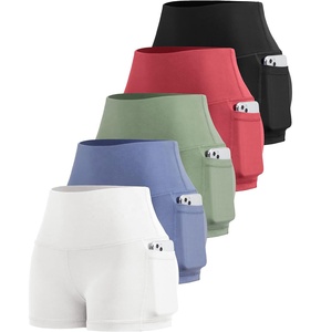 Personalizado Gimnasio Elegante y de apoyo Biker Spandex Pantalones cortos Mujeres de cintura alta Control de barriga Entrenamiento Pantalones cortos de yoga con bolsillos - Product Image 5