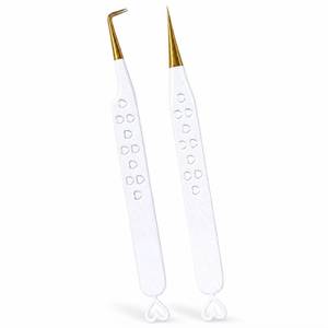 Pince à cils plaquée or blanc avec embouts de précision en forme de cœur pour l'application des cils - Product Image 1