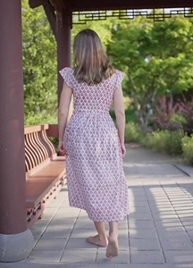 Vestido largo de algodón de corte holgado con cuello en V, mangas cortas abullonadas, estampado floral, para fiesta de verano, con bolsillo bordado para mujer - Product Image 2