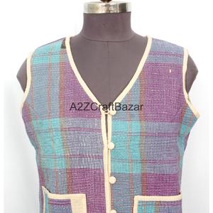 Vintage <b>Kantha</b> Quilted Printed Logo 100% Pure Cotton Breathable Autumn Vest Women Boho Style Regular Waistcoat - Product Image 2