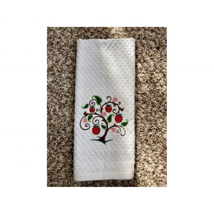 Arbres floraux tissés gaufrés GOTS certifiés doux 100% coton brodé 18x28 pouces 200 GSM élégant nouvelles serviettes de cuisine durables - Product Image 1