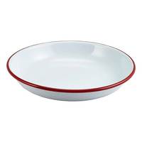 Assiette Ronde en Émail Blanc avec Bord Bleu, Design Simple, Assiette Plate pour Dîner, Écologique, Sûre pour les Aliments, Plat de Présentation Émaillé, Nouveauté