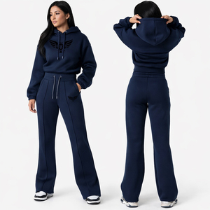 Women Grey Hoodie & <b>Sweatpants</b> <b>Set</b> Casual Tracksuit Fleece Jogger Suit Custom Logo Two Piece Activewear <b>Set</b> - Product Image 2