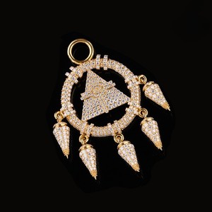 <b>Iced</b> <b>Out</b> S925 Pyramid Eye Pendant Necklace with Moissanite Claw Setting Gold Plated Hip Hop Unisex Jewelry - Product Image 1