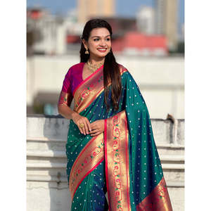 Sari en soie Elite Weaves Green Fusion avec broderie Zari, tissage Bandhani Paithani, vêtements indiens et pakistanais, 650g - Product Image 2