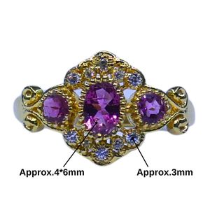 Anillo de Compromiso Clásico y Tradicional con Turmalina y Moissanita, Chapado en Oro sobre Plata de Ley, Elegante - Product Image 2