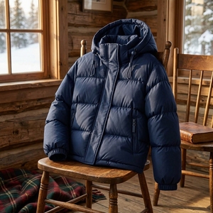 Veste matelassée à capuche unisexe bleu marine, manteau d'hiver chaud à fermeture éclair, streetwear d'extérieur, vêtements personnalisés à marque privée, OEM ODM - Product Image 3
