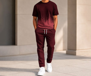 Conjunto Deportivo Informal de Verano Unisex, Ligero, de Secado Rápido, Transpirable, Camiseta de Cuello Redondo y Manga Corta con Estampado, Pantalones Largos, 2 Piezas - Product Image 5