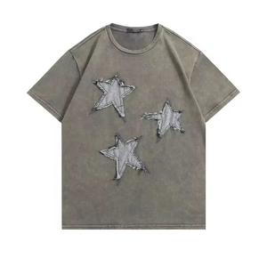 Oversized Men's Cotton T-<b>Shirt</b> With Star Applique Patchwork Design Casual <b>Summer</b> <b>Shirt</b> - Product Image 1