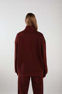 Sudadera con cuello alto y media cremallera, servicio OEM, color liso, transpirable, holgada, a la moda, para mujer - Product Image 2