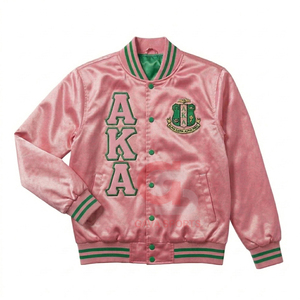 Chaqueta Bomber Sorority de Satén Tejido Transpirable para Mujer, Estilo Griego, Personalizada, Rosa, Bordada, Tipo Crop - Product Image 1