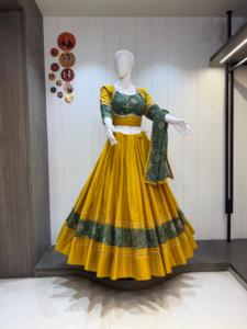 Chaniya Choli de Algodón Romano Premium con Patrón Kali y Dupatta con Estampado Leheriya, para Fiestas, Bodas y Eventos Festivos - Product Image 3