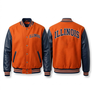 Chaqueta Varsity de Illinois para Hombre, Color Naranja, Cuero Sintético, Bordado Frontal, Mangas de Alta Calidad, Estilo Bomber, Ropa Casual de Otoño - Product Image 1