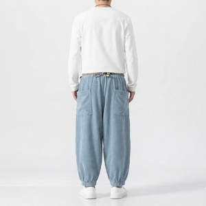 Pantalones de chándal anchos de algodón grueso con cordón para hombre, estilo urbano, holgados, informales, al por mayor - Product Image 2