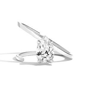 14K Solid Gold Pear Cut Lab Grown Diamond Modern Engagement <b>Ring</b> 2 Carat Minimalist Solitaire Statement Band For Women Wholesale - Product Image 5