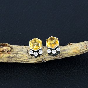 925 Sterling Silver Beautiful Natural Yellow Citrine Hexagon Stud Earrings <b>Online</b> Now at Factory Price Gemstone Jewelry Earrings - Product Image 2