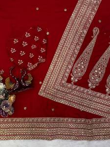 Blooming Vichitra Traditional Wedding Silk Embroidered <b>Saree</b> Dori Sequins Work Elegant Designer <b>Red</b> Blouse Wrinkle Free Quick - Product Image 5