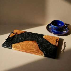 Premium Natural Wood & <b>Epoxy</b> Resin Decorative Tray with Modern Metal Handles for Living Room, Dining <b>Table</b> & Wedding Gifts - Product Image 3