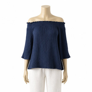 Blusa de Verano para Mujer, Estilo Boho, Elegante y Ligera, de Algodón, Talla Grande, Hombros Descubiertos, Corte Holgado, Manga Tres Cuartos, Ideal para la Playa - Product Image 1