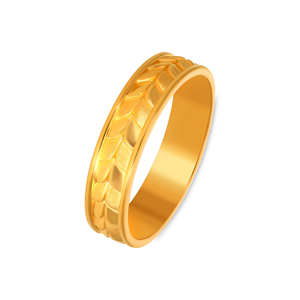 Modern Gold Plated Leaf Motif Wide Band <b>Ring</b> Elegant <b>Nature</b> <b>Inspired</b> Fashion Statement Jewelry Organic Textured Men's Gold <b>Ring</b> - Product Image 1