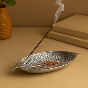 Aluminum Eco-Friendly Indian <b>Incense</b> <b>Holder</b> for Religious Pooja Silver Agarbatti Stand Home Meditation Decorative Ash Catcher - Product Image 1
