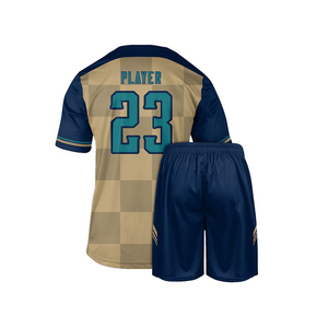 Ensemble de maillot de football personnalisé pour homme, bleu marine, imprimé géométrique doré, col en V, manches courtes, évacuation de l'humidité, toutes saisons, taille adulte - Product Image 5