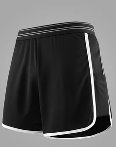 Women's Black Mid Waist Knitted Elastic Waist Quick Dry Shorts With Pockets Sporty Style Regular Fit - Product Image 5