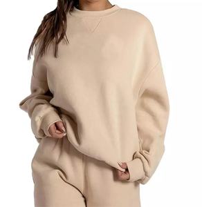 Sudadera de cuello redondo para mujer, jersey de secado rápido de lana, sudadera transpirable de talla grande, sudaderas de invierno con diseño de Color sólido liso - Product Image 1