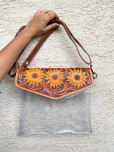 Nuevo estilo occidental, bolsos transparentes de estadio de cuero labrado pintados a mano, bolsos laterales cruzados transparentes de concierto de cuero labrado genuino únicos - Product Image 4