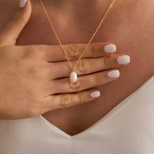 Natural Freshwater Pearl Drop <b>Necklace</b> 925 Sterling Silver 14K Gold Plated Minimalist Bridal Wedding Jewelry Gift - Product Image 6