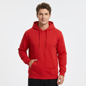 <b>Men's</b> Oversized Hooded <b>Sweatshirt</b> Solid <b>Red</b> Casual Knitted Hoodie with Front Pocket Autumn Wear - Product Image 3