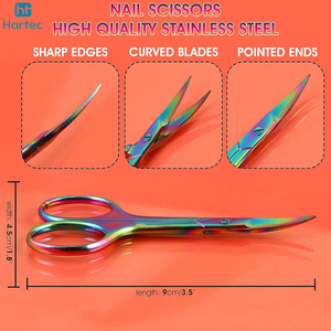 Ciseaux de manucure en acier inoxydable incurvés, légers, durables, de haute qualité, tendance, couleur arc-en-ciel personnalisée, manches en acier - Product Image 5
