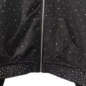 Sudadera con capucha y cremallera de alas de mariposa con pedrería para hombre y mujer 2026 Negra Oversize con gráfico plateado brillante, Chaqueta urbana de streetwear HD - Product Image 4