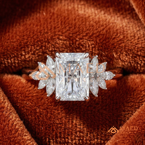 Luxury <b>Emerald</b> Cut Diamond Engagement <b>Ring</b> with Marquise Side Stones Floral Design – 925 Sterling <b>Silver</b> High Quality Bridal Jew - Product Image 1