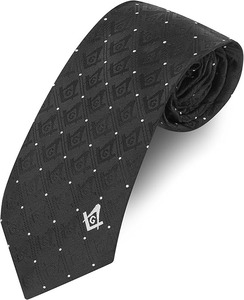 Cravate en soie tissée à la main pour francs-maçons, avec motif équerre et compas, noir/blanc, type de tissu 100% polyester. - Product Image 1