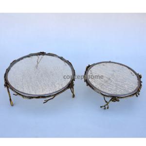 Support à gâteau rond avec plateau miroir doré et pieds à motif floral pour la présentation de desserts de mariage et la mise en scène de tables royales - Product Image 5