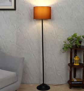 Modern <b>Iron</b> Floor Lamp with Yellow Fabric Drum Shade Warm White LED Light for Living Room Residential Use - Product Image 2