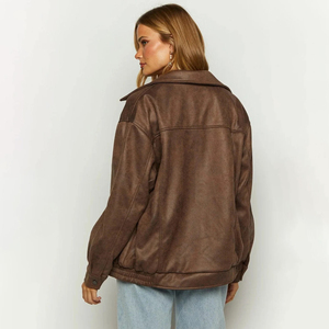 Best Selling Women's <b>Leather</b> <b>Jacket</b> Custom Logo Factory Wholesale Price XL Size <b>Long</b> Winter Clothing Women's Breathable <b>Jacket</b> - Product Image 3