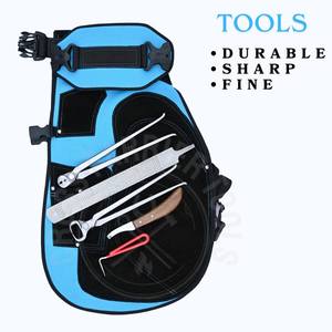 Kit d'outils de fermeur équin avec tablier en cuir, couteau à sabots courbé, lime à double face, tire-clous, coupe-ongles à sabots, outil de ramassage en acier inoxydable - Product Image 3