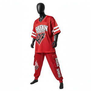 Ensemble maillot et pantalon en mesh pour homme, 180 GSM, tissu polyester respirant, rouge, vêtements de sport avec logo personnalisé, ensemble 2 pièces pour homme - Product Image 4