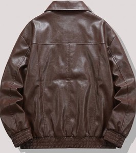 Veste de moto en cuir véritable marron pour homme de haute qualité, fermeture éclair, coupe ajustée, pour l'automne - Product Image 5
