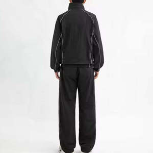 Unisex Black Tracksuit Set Full Sleeve <b>Half</b>-<b>Zip</b> <b>Jacket</b> With Drawstring Pants Breathable Polyester Sporty Design For Adults Autum - Product Image 3