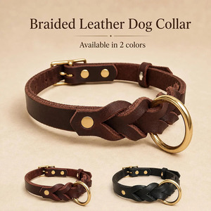 Wholesale genuine leather dog collar with <b>braided</b> craftsmanship daily walks training sessions and outdoor use in reasonable rate - Product Image 5