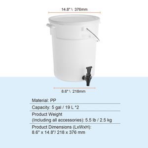 Dispenser per Bevande in Plastica da 5 Galloni con Rubinetto e Coperchio per Feste - Dispenser per Succhi, Tè Freddo, Limonata - Product Image 5