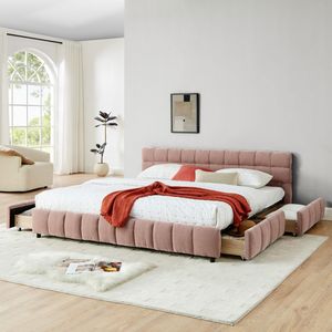 <b>King</b> <b>Size</b> Chenille Fabric Upholstered <b>Bed</b> <b>with</b> Solid Headboard and <b>Drawer</b> Comfortable <b>Bed</b> <b>Frame</b> - Product Image 3