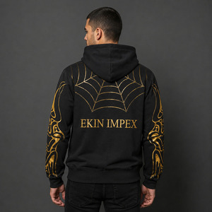 Sudadera con capucha premium con cremallera y estampado de telaraña y llamas, estilo urbano, de forro polar grueso para hombre - Product Image 4