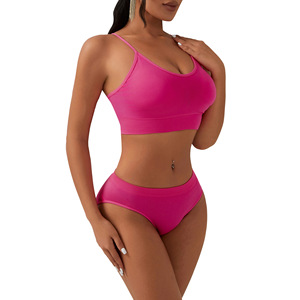 Women's 2 Piece Seamless Ribbed Jersey <b>Lingerie</b> Set Neon Green Bra and Briefs - Product Image 4