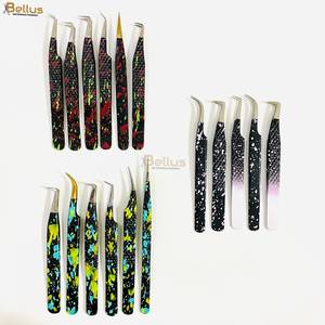 Pince à épiler professionnelle haut de gamme pour extensions de cils, double ton, 45° 90° droite et courbée, en acier inoxydable, pointe lisse, prise ferme, pour salon - Product Image 2